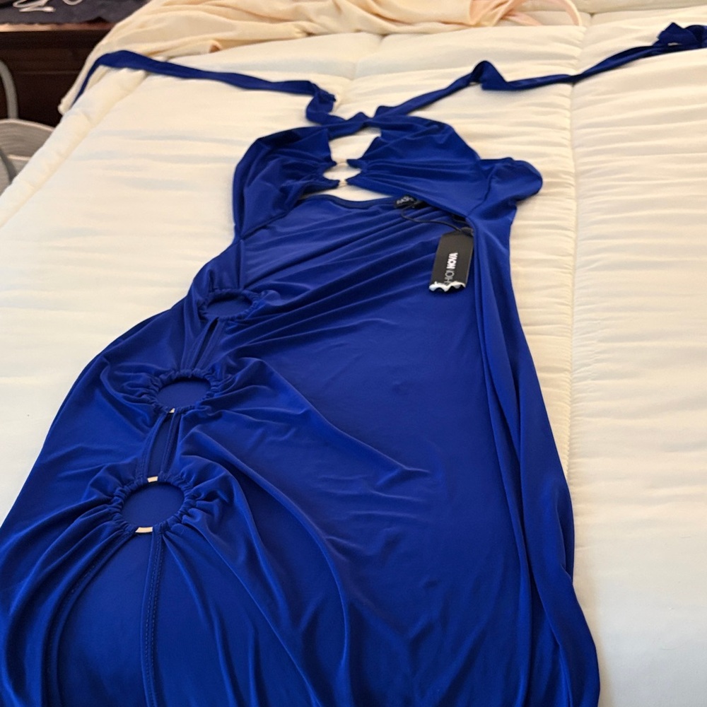 Fashion Nova Royal Blue Midi Dress with Ring Cutouts